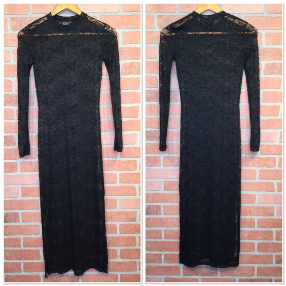 Oak & Trellis Black Lace Long Sleeve Maxi Dress Size XS Gothic Whimsigoth - Picture 1 of 8